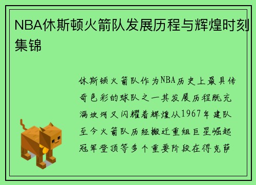 NBA休斯顿火箭队发展历程与辉煌时刻集锦