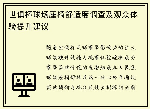 世俱杯球场座椅舒适度调查及观众体验提升建议